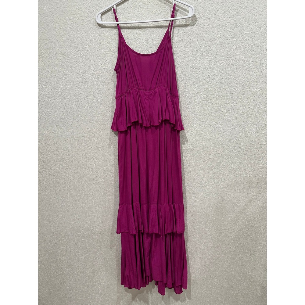 Hiatus Women Magenta Purple Tiered Ruffle Maxi Dress V-Neck Boho JD8W11HR XS - Picture 3 of 9